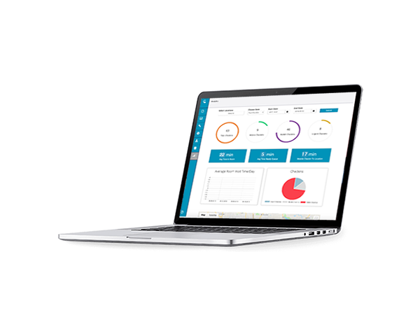 laptop with analytics showing management features